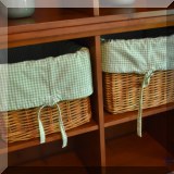 D084. 2 Pottery Barn baskets with gingham liners. 9”h x 11”w x 11”d - $18 